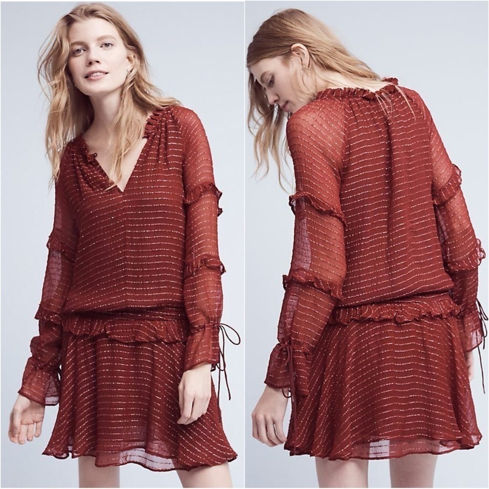 Anthropologie Hoss Intropia Dress Applause Dropwaist Tunic Dress Wine Sz 0 NWT